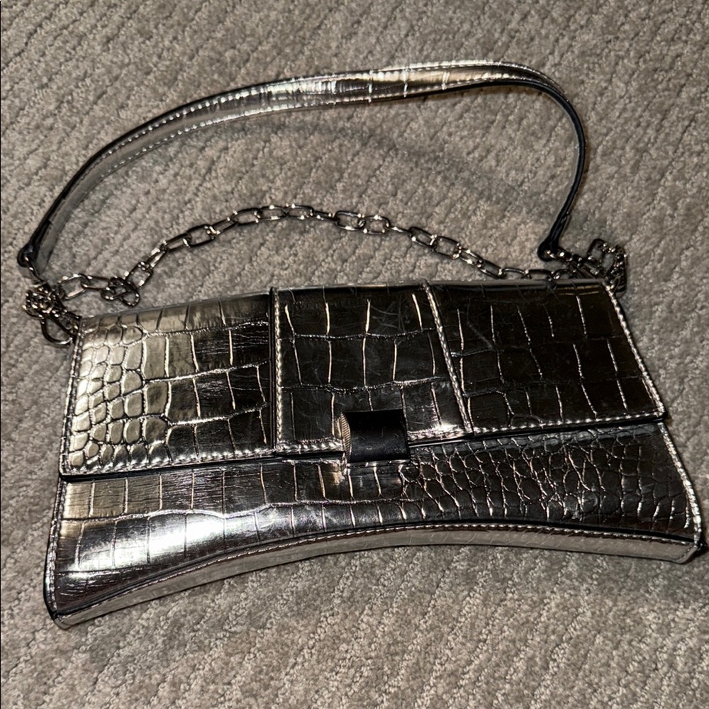 Silver Crocodile Embossed Women's Bag